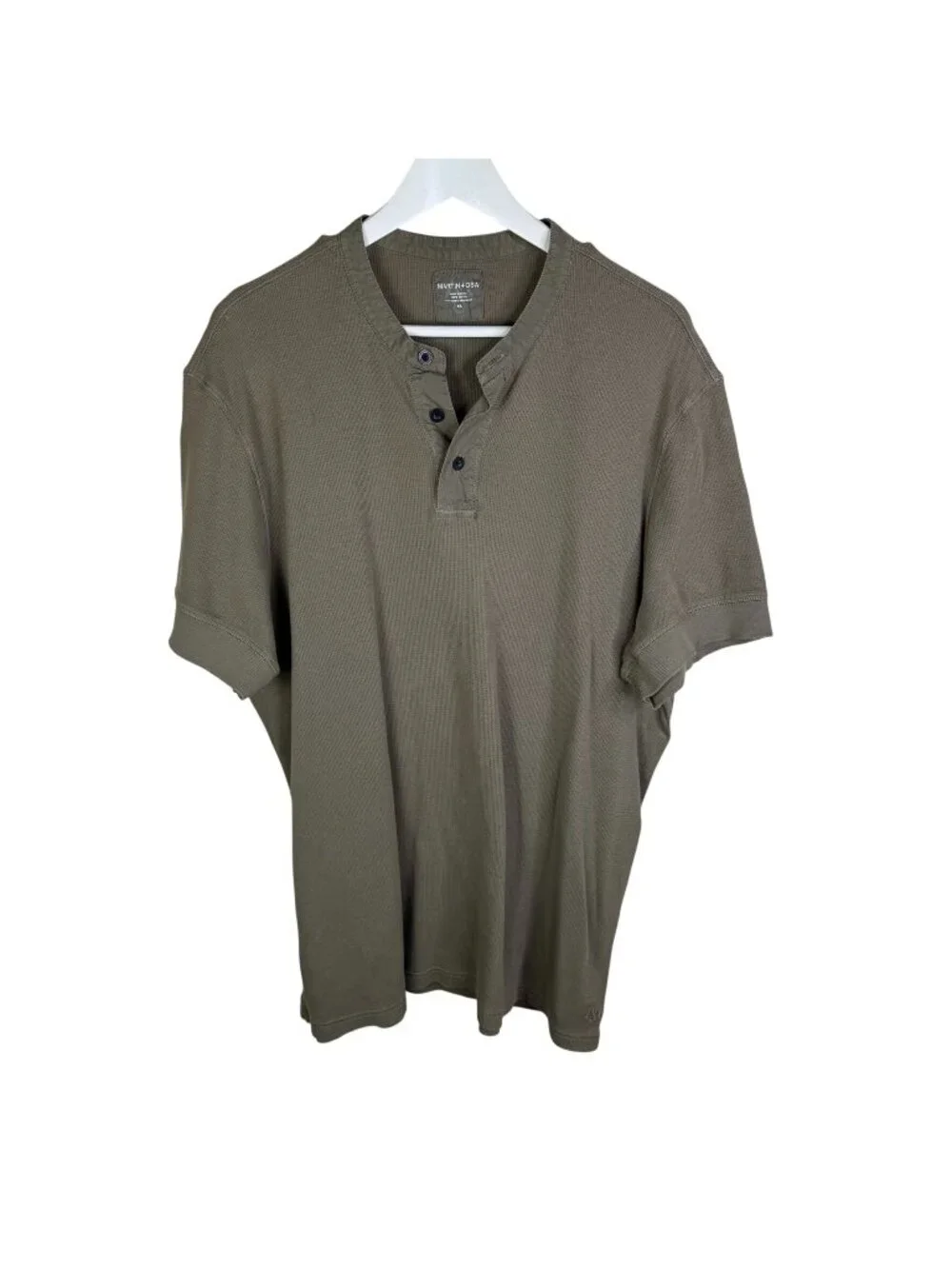 Martin + Osa Olive Green Short Sleeve Waffle Knit Henley T-Shirt, Size XL - Picture 1 of 5